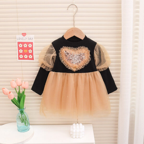 Golden Heart Tulle Party Dress for Baby Girls