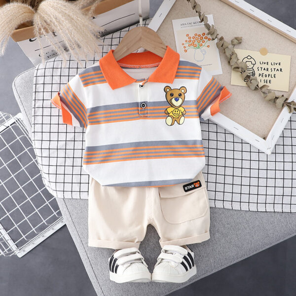 Orange Stripe Printed Shorts Set