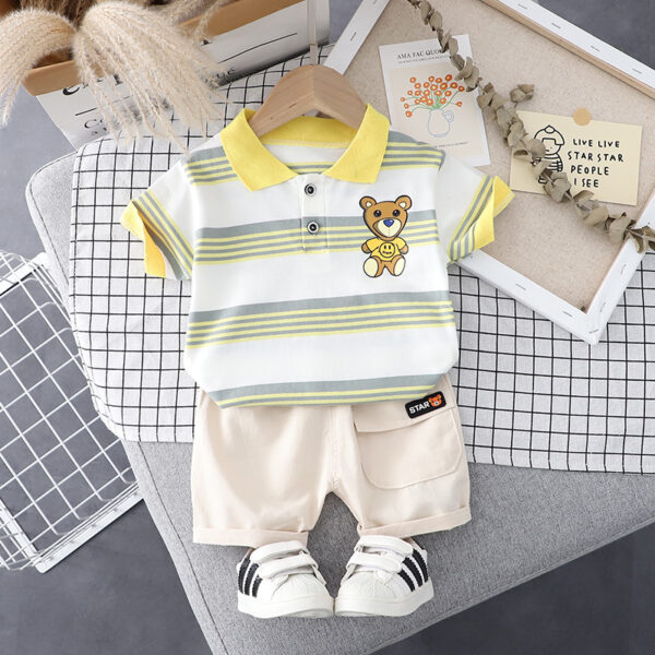 Yellow Stripe Printed Shorts Set