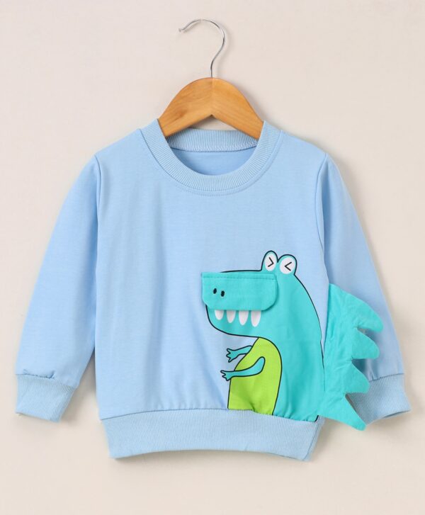 Boys’ Cotton Dinosaur Graphic Sweatshirt (Blue)