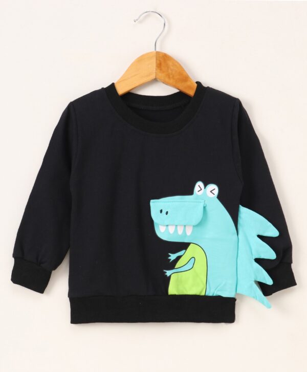 Boys’ Cotton Dinosaur Graphic Sweatshirt (Black)
