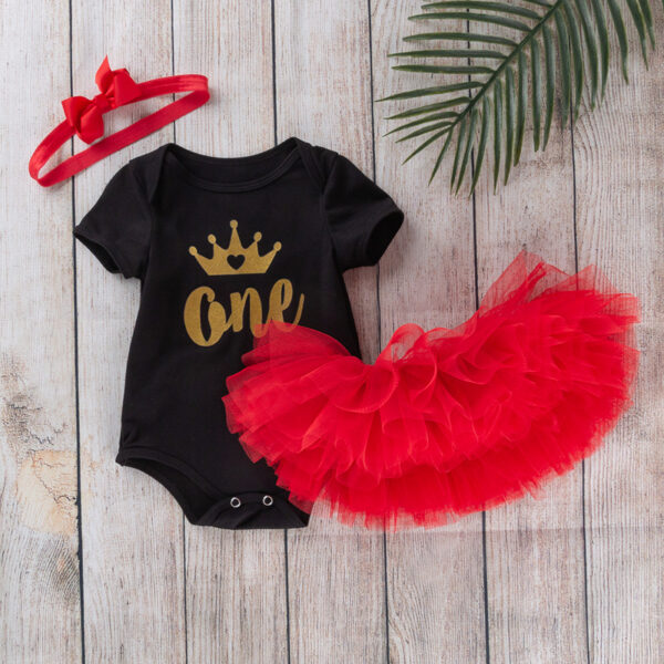 Typographic Print Onesie with Skirts & Headband Set