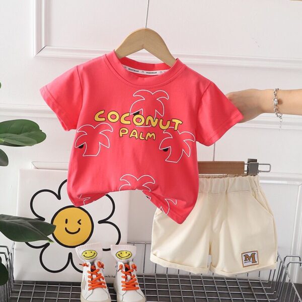 Coconut Palm T-Shirt and Shorts Set for Kids (Pink)