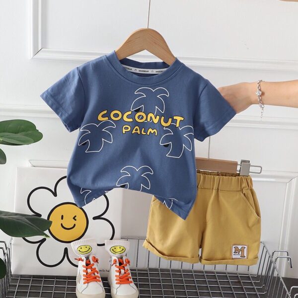 Coconut Palm T-Shirt and Shorts Set for Kids (Blue)