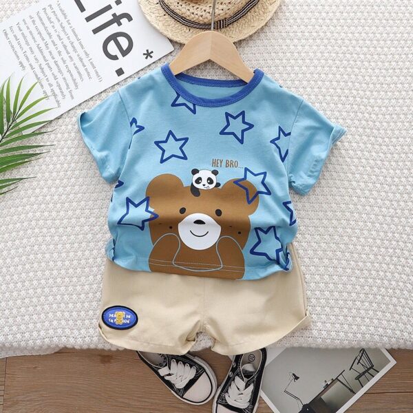 Teddy Print T-Shirt and Shorts Set for Kids (White)
